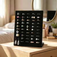Présentoir à bijoux en acrylique personnalisé avec surface en velours de haute qualité, support de présentation pour 50 bagues et boucles d'oreilles, organisateur en forme de L