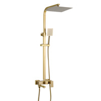 Ensemble de douche en cuivre finition or brossé, robinet noir électroplaqué à double commande eau chaude/froide, douche carrée effet pluie pour salle de bain