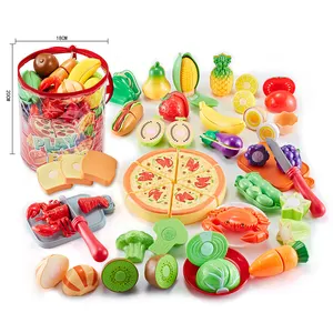 Pretend Play Preschool Kitchen Cutting Pizza Fruits Vegetables Fake Food Toys Sets For Kids Girls Boys Birthday Gift
