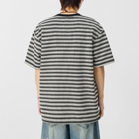 T-shirts décontractés pour hommes à rayures texturées en 3D, en polyester, à manches courtes, coupe ample, couleurs contrastées