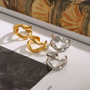 Pendientes de Moda de Acero Inoxidable 316L, Chapados en Oro de 14k y 18k, Pendientes Finos Tipo Brazalete, Sin Perforación, para Mujer - Product Image 3