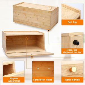 Boîte à pain en bambou, tiroir de rangement en bois avec poignée, anti-poussière, multi-usages, pour le bureau, couleur bois naturel - Product Image 3