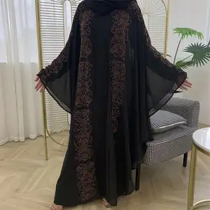 Fashion Muslim Robe Women Large Size Islamic Long Dress Women Chiffon Hot Diamond Bat Sleeves Muslim Robe Abaya Dress