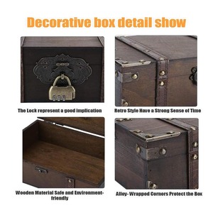 Boîtes en bois avec serrure-Coffre au trésor de pirate avec serrure à code de fer-Boîte de rangement et décorative Coffre à bijoux au trésor - Product Image 2