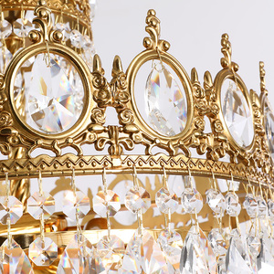 Luces colgantes de corona real barroca europea para comedor, cocina, Isla, decoración de latón, lámpara colgante de cristal dorado - Product Image 5