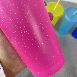 USA 16oz 24oz glitter Reusable Frosted plastic LGBT <strong>Pride</strong> PP pack of 5 glitter summer coffee tumblers for cold water drinks - Product Image 2