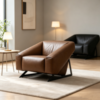 Moderner Luxus-Wohnzimmer-Freizeitstuhl Drehbarer Baumwoll-Leder-Sessel Tragbar für Apartments