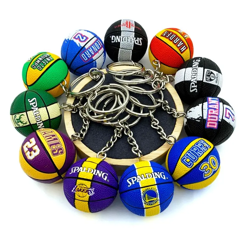 Hot Sale Basketball Keychain Leather Keychain 3D Mini Sports Trend Pendant Souvenir Gifts Fashion All Teams Logo Keyring