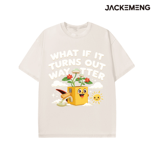 T-shirt in cotone oversize lavato con stampa What if IT Turns Out Way Better Cartoon Box Plant, maglietta casual da tutti i giorni in stile streetwear retrò - Product Image 3
