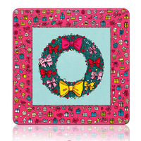 Tapis de table carré Mahjong américain à motif flocons de neige, fleurs et bonhommes de neige sur fond rose, thème hiver et village, pour jeux de table intérieurs de Noël