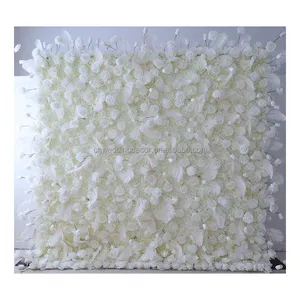 高品质白羽玫瑰人造花墙8英尺x 8英尺背景绢花面板婚庆用品