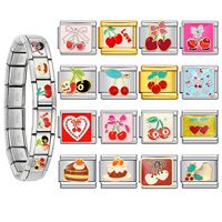 Breloques italiennes personnalisées en acier inoxydable, vente chaude, motif nœud, gâteau, démon, amour, cerise colorée, adaptées aux bracelets de 9 mm, fabrication de bijoux DIY