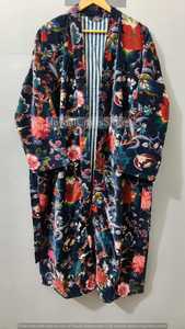 Robe kimono élégante à imprimé floral en velours 100% coton, robe kimono écologique à nouer, robe kimono à manches longues, veste longue pour femmes - Product Image 5