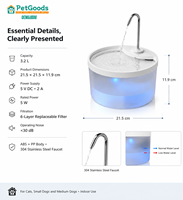 Fontaine à eau pour chat moderne de 3,2 L avec capteur de mouvement, filtre à 6 couches et protection contre le manque d'eau pour chats et petits chiens, utilisation en intérieur