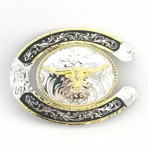 Klassisches Design Zink legierung Cowboy Gold Silber Doppel beschichtung Gürtels chnalle Lässige Vintage Horse Western Rodeo Schnallen