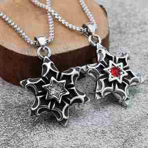 Collar con Colgante Hexagrama Vikingo Vintage de Acero Inoxidable para Hombre, Colgante de Estrella de Seis Puntas de Acero de Titanio 316 con Piedras Preciosas - Product Image 1