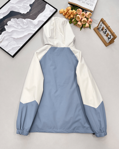 Hooded Water Resistant Windbreaker Jacket, Colorblock Zip Up Outdoor Coat with Adjustable Fit for Casual and <b>Active</b> Wear - Product Image 2