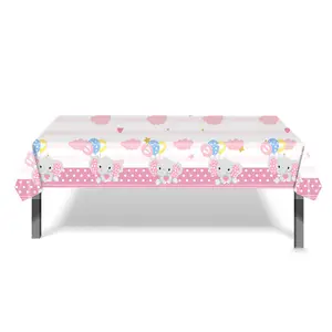 3 Stuks Meisje Baby Shower Tafel Dekken, grote Maat 108*54 Inch Rechthoekige Plastic Roze Schattige Olifant Tafelkleed