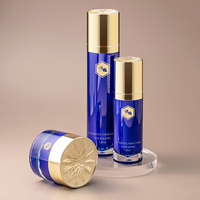 Pot cosmétique en plastique acrylique rond droit de luxe bleu or de 50 g 50 ml 120 ml, flacon pompe pour lotion d'essence avec couvercle en forme de diamant