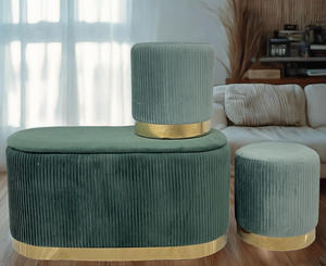 Ghế đệm nhung tiết kiệm không gian đa năng có ngăn chứa đồ, bộ 3 ghế, mọi màu sắc, ghế dài có ngăn chứa đồ, ghế đôn - Product Image 5