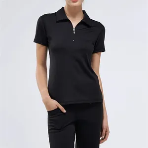 Wholesale Custom Design Women Shorts Sleeve Zip Golf Polo Shirt Top Slim Fit Lady Apparel Embroidered Logo Golf Wear Polo Shirts