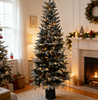 Sapin de Noël artificiel floqué en cèdre de 2,13 m, pré-éclairé LED blanc chaud, avec écran d'affichage, écologique, pliable, mince, effet neige, idéal pour appartement