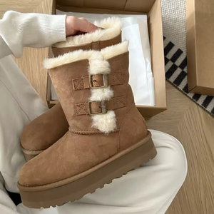 Nouvelles bottes d'hiver chaudes pour femmes 2025, marque célèbre, bottes de neige à semelle plate, bottes hautes confortables en cuir véritable, chaussures d'extérieur - Product Image 5