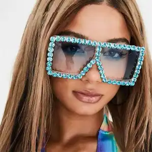 Hot Selling Multi Colors Fashion Rhinestone Oversized Sun Glasses Women Big Sunglasses Trendy