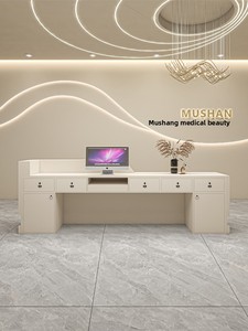 مكتب استقبال حديث بسيط من الخشب الصلب لمستشفى الأسنان وصالونات التجميل بتصميم مربع للاستخدام التجاري. - Product Image 5