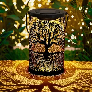 Lanterne Solaire Extérieure Étanche en Métal <span class=keywords><strong>à</strong></span> Motif Arbre Creux, Lumière de Projection pour Jardin, Patio, <span class=keywords><strong>D</strong></span>écoration du Ramadan, Suspendue ou sur Pied - Product Image 1