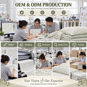 Set di Biancheria da Letto con Motivo Personalizzato OEM ODM, Resistente alle Pieghe, 100% Cotone, Motivo Floreale a Foglie Piccole, Etichetta Privata per Hotel, Appartamenti, B&B - Product Image 6