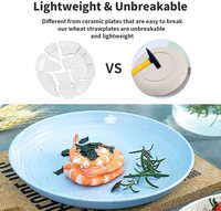 Assiettes en plastique de 9 pouces légères en paille de blé, assiettes profondes incassables, compatibles lave-vaisselle