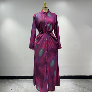 Dernier modèle de robe imprimée <span class=keywords><strong>africaine</strong></span> pour femme, manches longues, en soie, respirante, pour le printemps et l'automne, jupe longue boutonnée pour soirée - Product Image 3