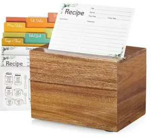 Hoge Kwaliteit Recept Kaart Box Acacia Recept Houder 4X6 Recept Organizer Met 50 Kaarten En 6 Verdelers