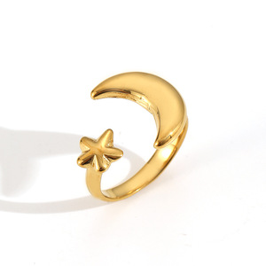 Anillo de PVD de oro de 18 quilates, anillo de luna y estrella de acero inoxidable de dos tonos, anillo abierto de moda minimalista, joyería de moda hipoalergénica para mujer - Product Image 5