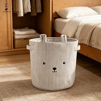 Panier de rangement en velours côtelé avec poignées, broderie visage d'ours, panier à linge pour chambre d'enfant, organisateur de jouets, bac rond en tissu pour chambre d'enfant