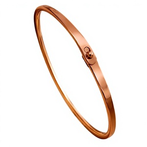 Brazalete de Alambre Redondo de Cobre Puro Minimalista, Pulido y Liso, con Cierre de Gancho y Bola, Brazalete Plano de Cobre Sólido - Product Image 1