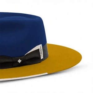 Chapeau Fedora bleu et jaune avec nœud en ruban noir, unisexe adulte, mélange de laine, décontracté, pour voyage et fête - Product Image 3
