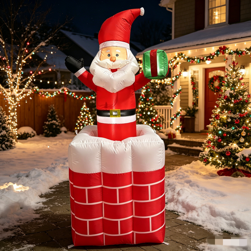 6 FT Animated Christmas Inflatable Santa Claus Rising From Chimney ...
