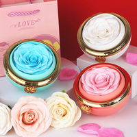 Vente en gros de boîte-cadeau de bague de collier de fleurs conservées pour cadeau de la Saint-Valentin boîte à bijoux rotative arrondie Rose éternelle