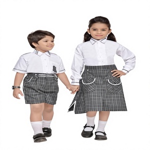 Camisa de uniforme escolar de manga corta de algodón Oxford azul claro para niños, pantalones cortos a cuadros, uniforme escolar para niños de primaria - Product Image 3