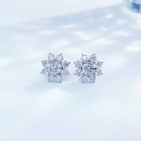 Boucles d'oreilles clous Pt950 en platine avec diamants de laboratoire, motif tournesol et flocon de neige, élégantes et tendance, scintillantes de qualité supérieure