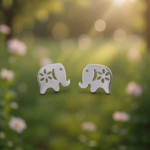 Boucles d'oreilles éléphant mignonnes en alliage, bijoux unisexes à la mode, forme d'animal blanc champagne - Product Image 2