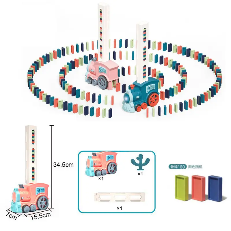 Domino tren elektrikli yapı taşı seti yapı ve istifleme tren Model oyuncaklar çocuklar için pencere kutusu PVC plastik oyuncaklar Unisex kolay