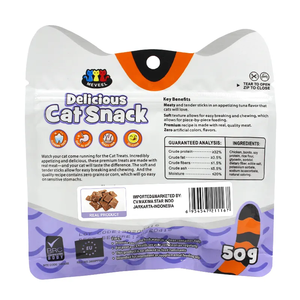 Venta al por mayor de partículas de limpieza dental de salmón personalizadas, bonito, pescado, marisco, golosinas para gatos, alto contenido en proteínas, sabroso aperitivo molar para mascotas para gatos, 50g - Product Image 6