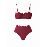 JSN 2026 Nouveau design personnalisé Ensemble bikini deux pièces bandeau uni taille haute avec jupe de plage Maillot de bain sexy Tenue de plage pour femmes