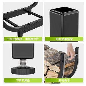 Soporte de Leña Ovalado de Metal, Organizador de Leña para Interiores y Exteriores, Organizador de Leña para Chimenea, Negro - Product Image 2