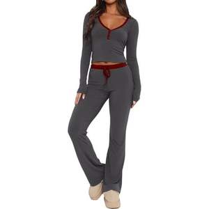 Wholesale Womens Pajama <b>Set</b> Long Sleeve Sexy Cotton Pajamas Button Down <b>Knitted</b> Lounge Wear Sleepwear Sexy Ladies Loungewear - Product Image 3