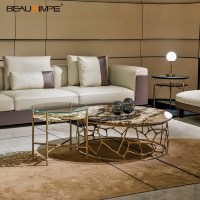 Table basse en cuivre doré de qualité supérieure, série Sioraf, plateau en marbre Galaxy, meubles élégants et luxueux pour salon, décoration moderne