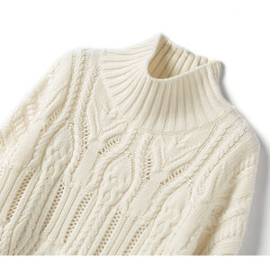 <span class=keywords><strong>Pull</strong></span> en tricot torsadé pour <span class=keywords><strong>femme</strong></span>, Style européen et américain, surdimensionné, col montant et manches longues - Product Image 3